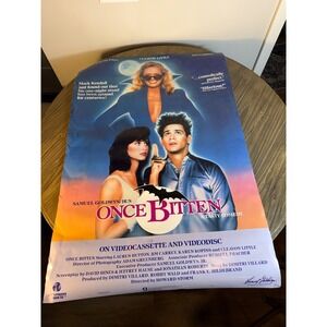 Vintage 1986 Vestron Video Once Bitten Movie Poster Jim Carrey 27x40‎ Blue